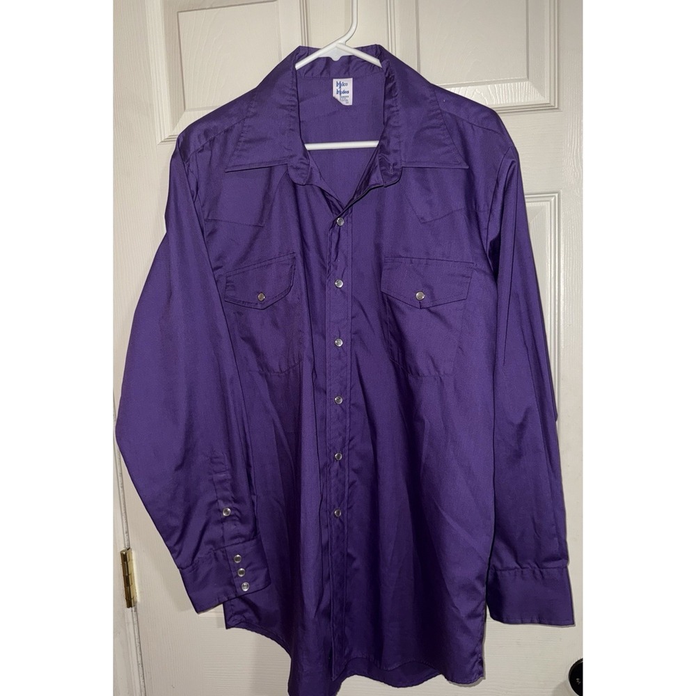 VTG Malco Modes Western Pearl‎ Snap Button Up Purple  Shirt 17.5 35